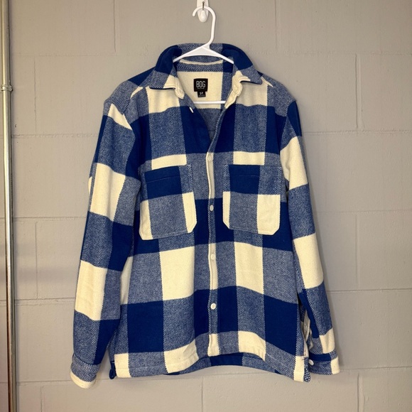 BDG Men’s Brushed Buffalo Plaid Overshirt in Blue Size Small Oversized Shacket - Picture 3 of 8